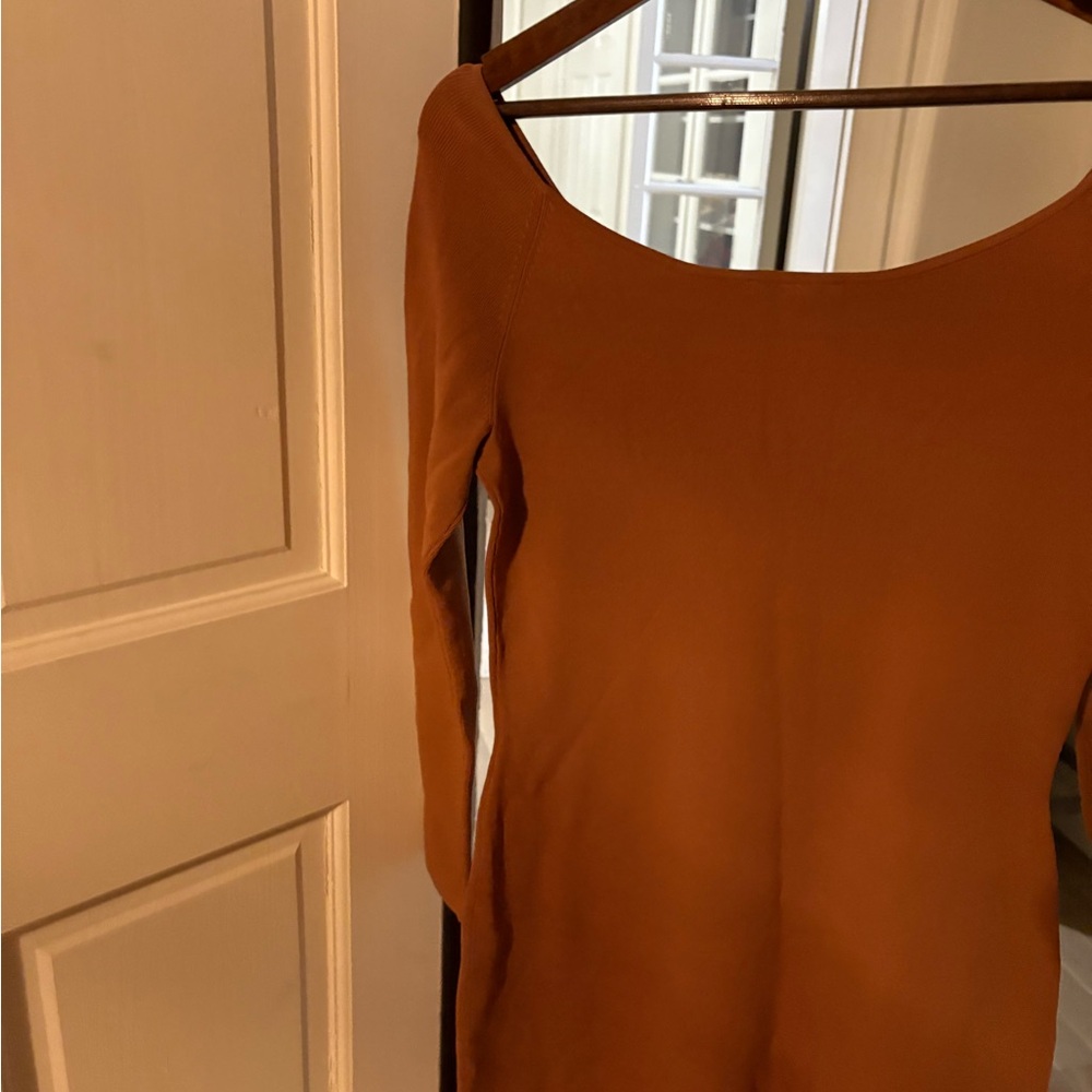 COS Women's Long Sleeve Scoop Neck Dress in Rust Orange